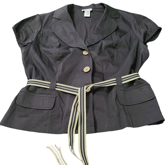Robbie Bee Womens Belted Blazer Black Size 16 Cotton Blend Short Stretch Sleeve - Picture 1 of 12